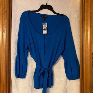 Inc Royal blue scoop neck button down tie at waist dressy sweater